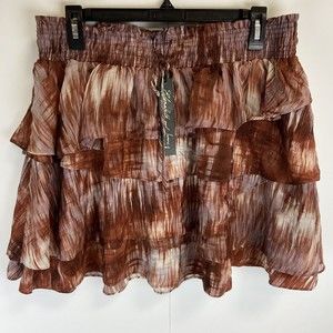 Elizabeth and James Tiered Silk Printed Hillary Mini Skirt Sz: Large NWT